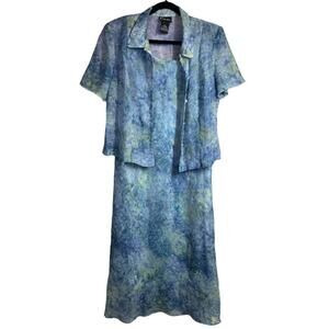 K Studio Vintage Y2K Dress with Jacket Light Flowey Crinkle Maxi Size 16 Blue